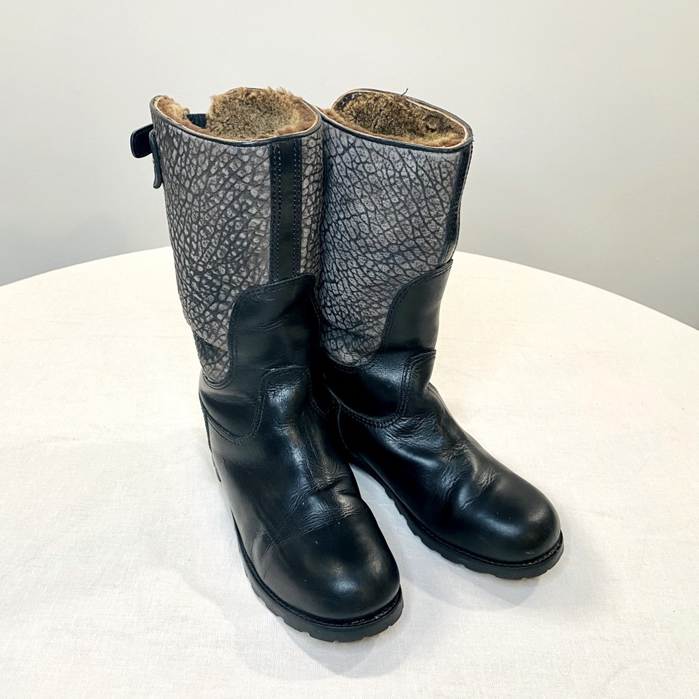 Tory Burch Fur Lined Leather Winter Boots Like New  Size 6.5